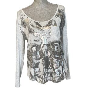 Harley Davidson Long Sleeve Top Metallic Tee Iridescent Shimmer Skull XL